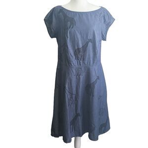eShakti Embroidered Denim Giraffe Dress 1X Cap Sleeve Midi Lagenlook Art to Wear